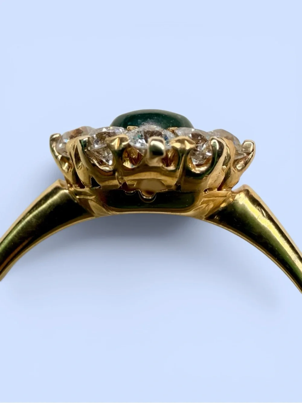 Old European Cut Diamonds .50ct & Jade Cabochon 14K Yellow Gold Ring‎ Estate VTG